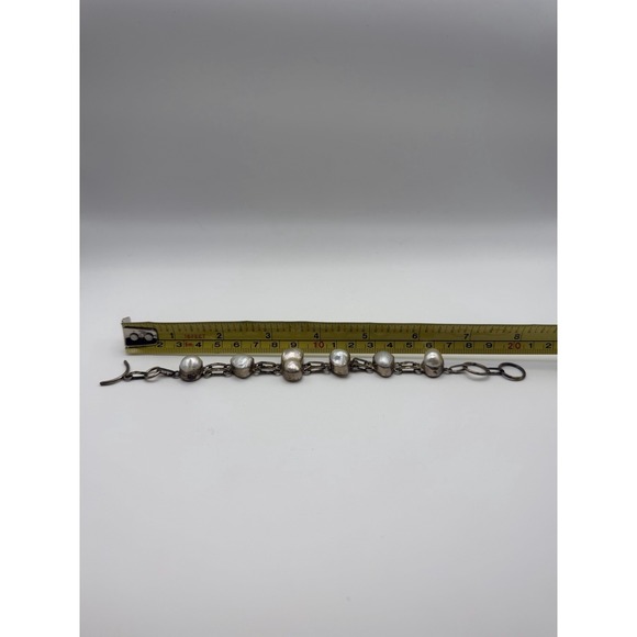 Vintage Sterling Silver 925 Blister Pearl Bracelet and Necklace Set Artisan Boho - Picture 4 of 8